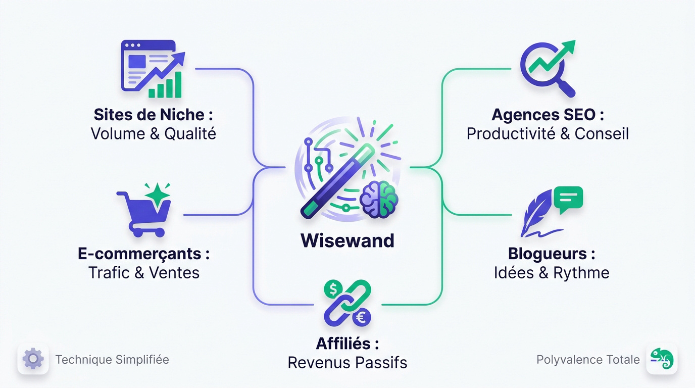 Infographie détaillant les profils utilisateurs cibles de l'outil Wisewand