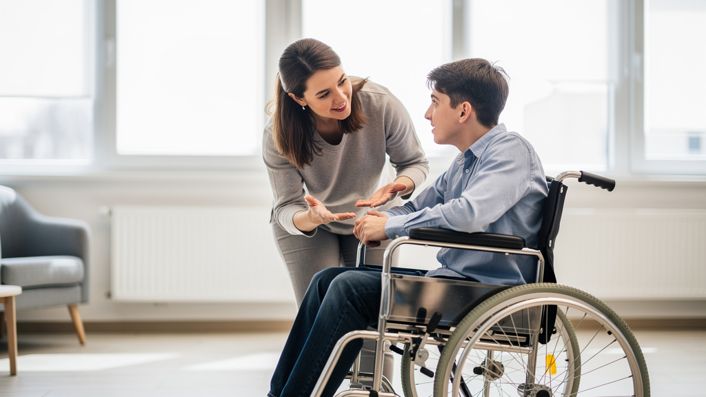 Éducateur spécialisé accompagnant une personne en situation de handicap