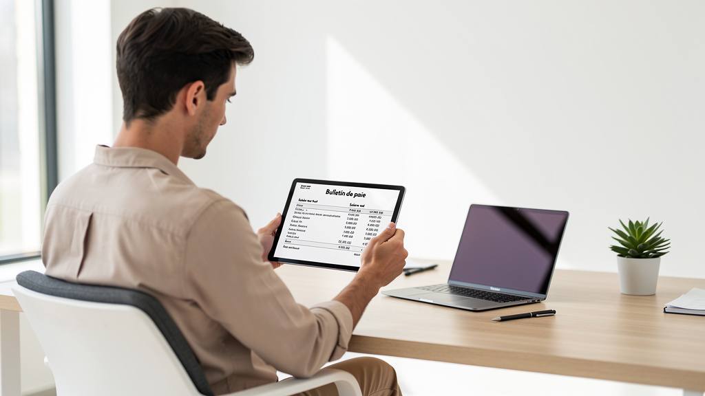 Salarié consultant ses bulletins de paie sur tablette