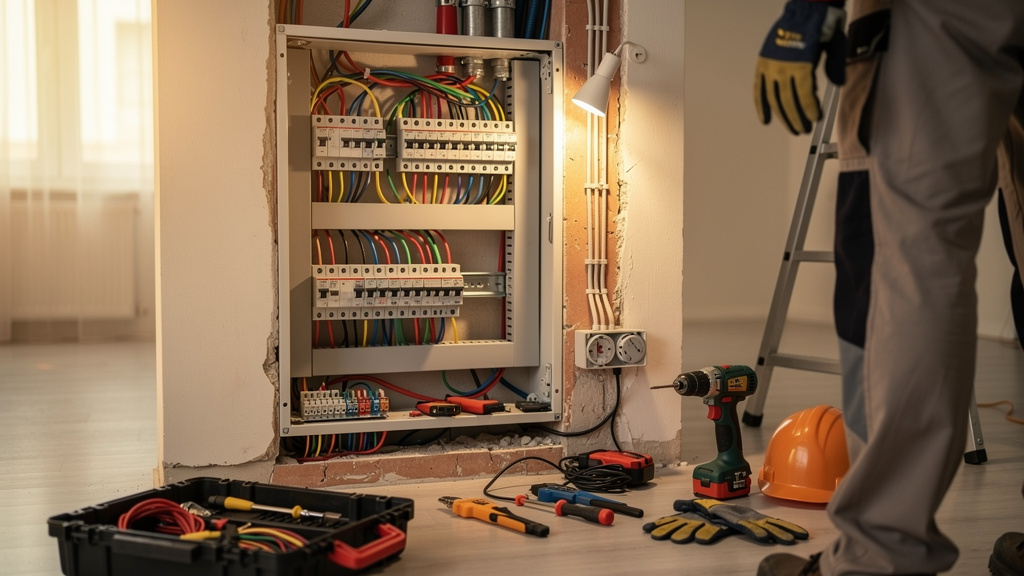 Artisan électricien en intervention