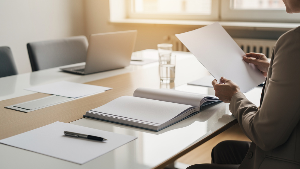 Manager lisant un rapport imprimé dans une salle de réunion